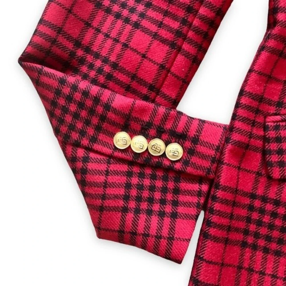 Banana Republic Red Plaid Captain's Blazer NWT Wool Size 6 - Picture 5 of 10